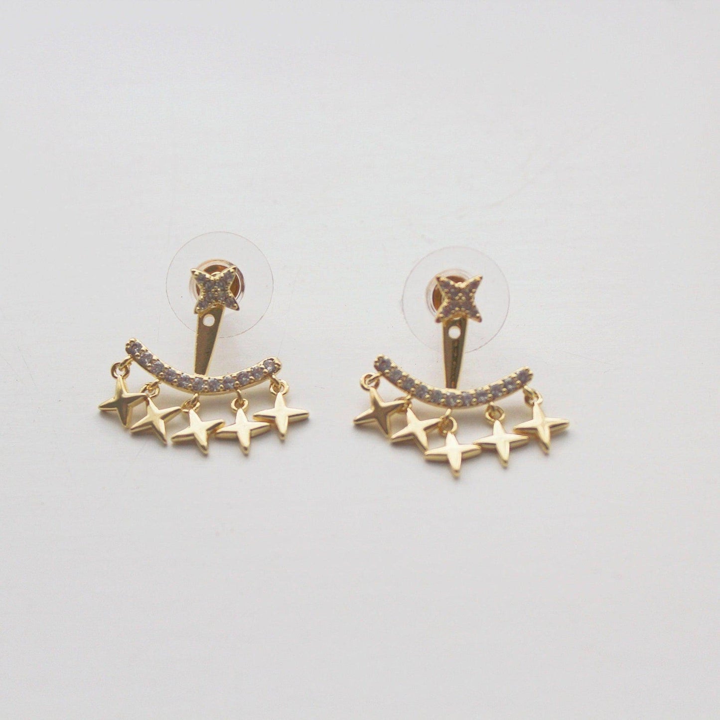 Gold Stars Curtain Earrings - EarJacket Style Stud Earrings-Ninaouity