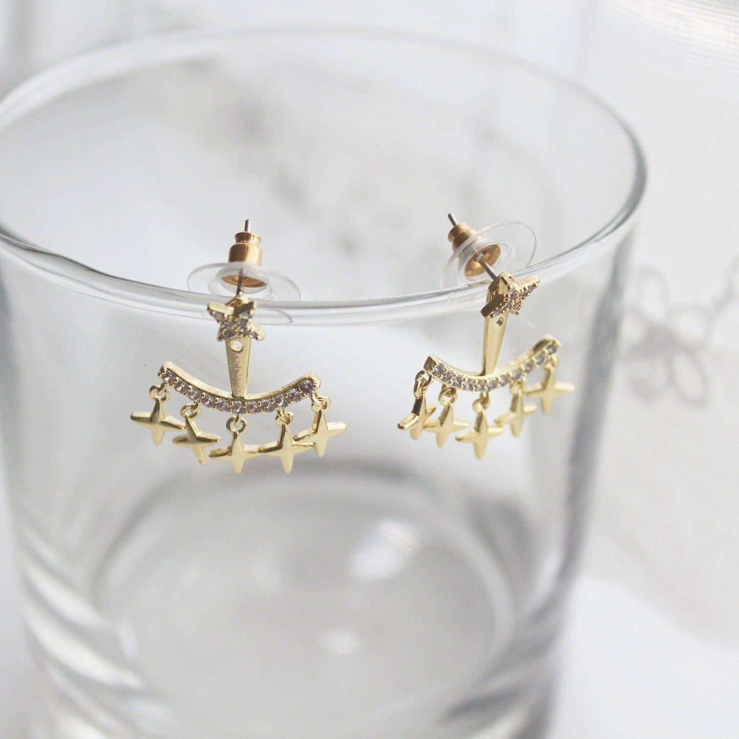 Gold Stars Curtain Earrings - EarJacket Style Stud Earrings-Ninaouity