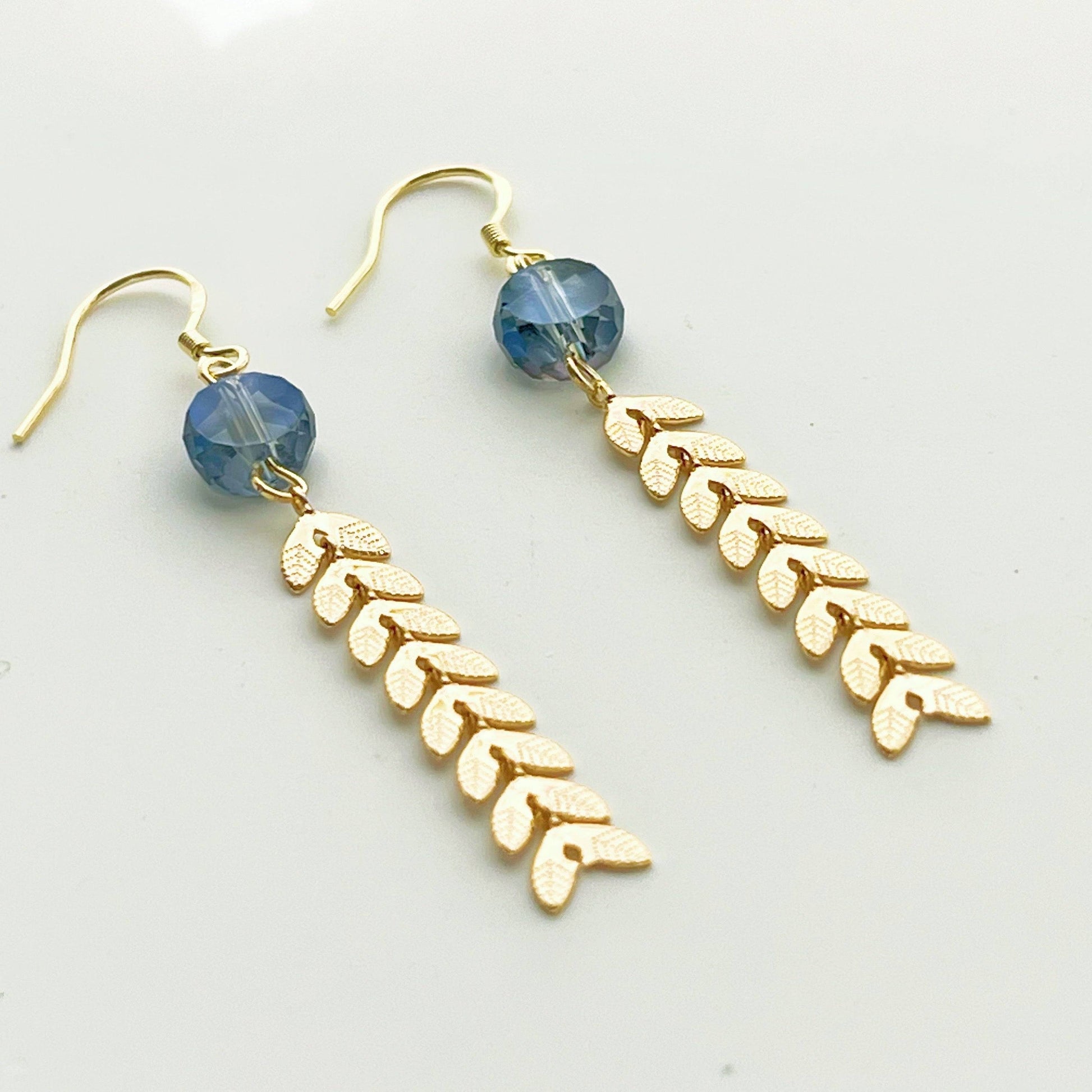 Gold Willow with Blue Dot Earrings - Sterling Silver Stud Earrings-Ninaouity