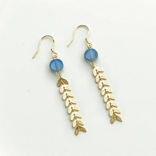 Gold Willow with Blue Dot Earrings - Sterling Silver Stud Earrings-Ninaouity
