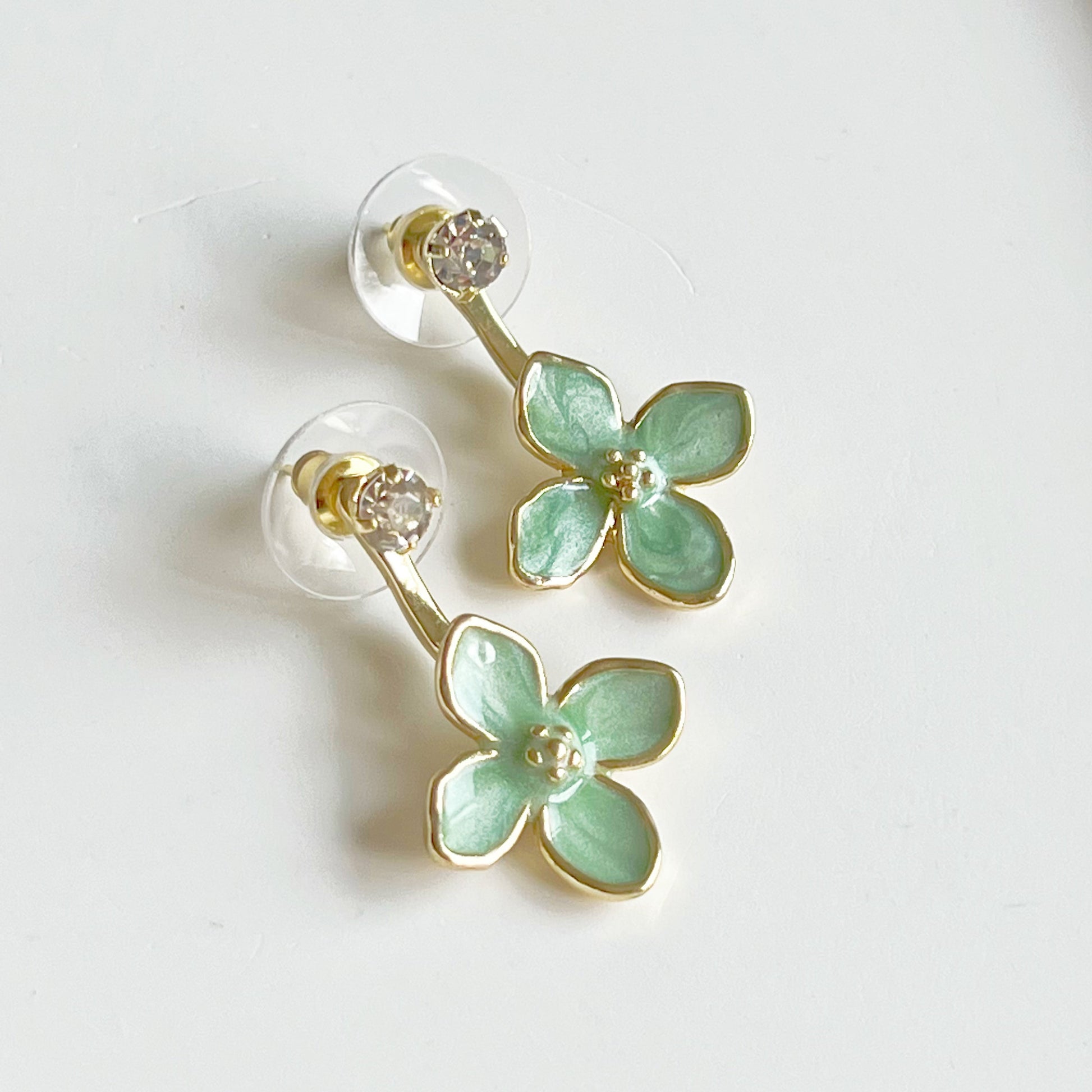 Green Hydrangea Flower Ear Jacket Style Earrings-Ninaouity