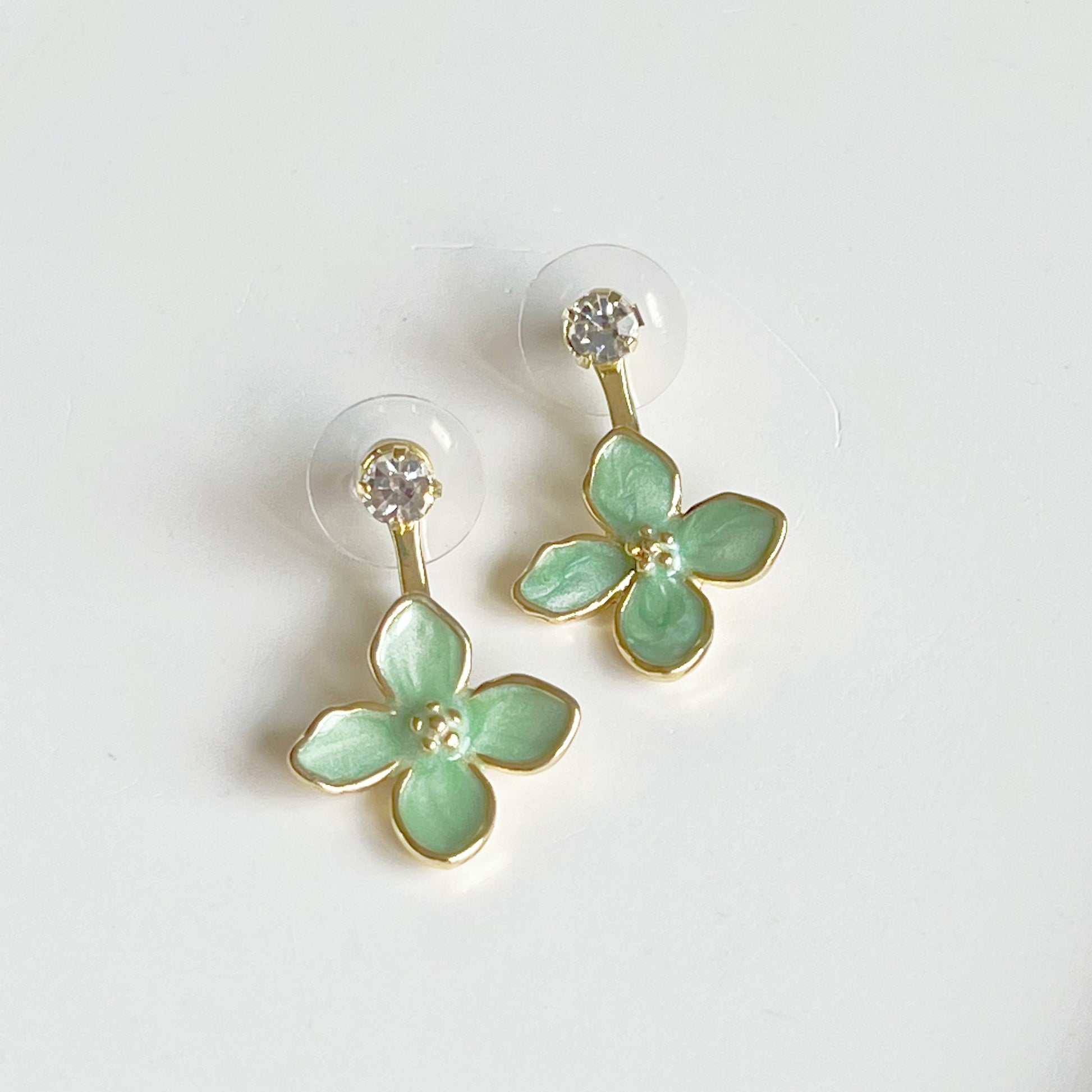 Green Hydrangea Flower Ear Jacket Style Earrings-Ninaouity