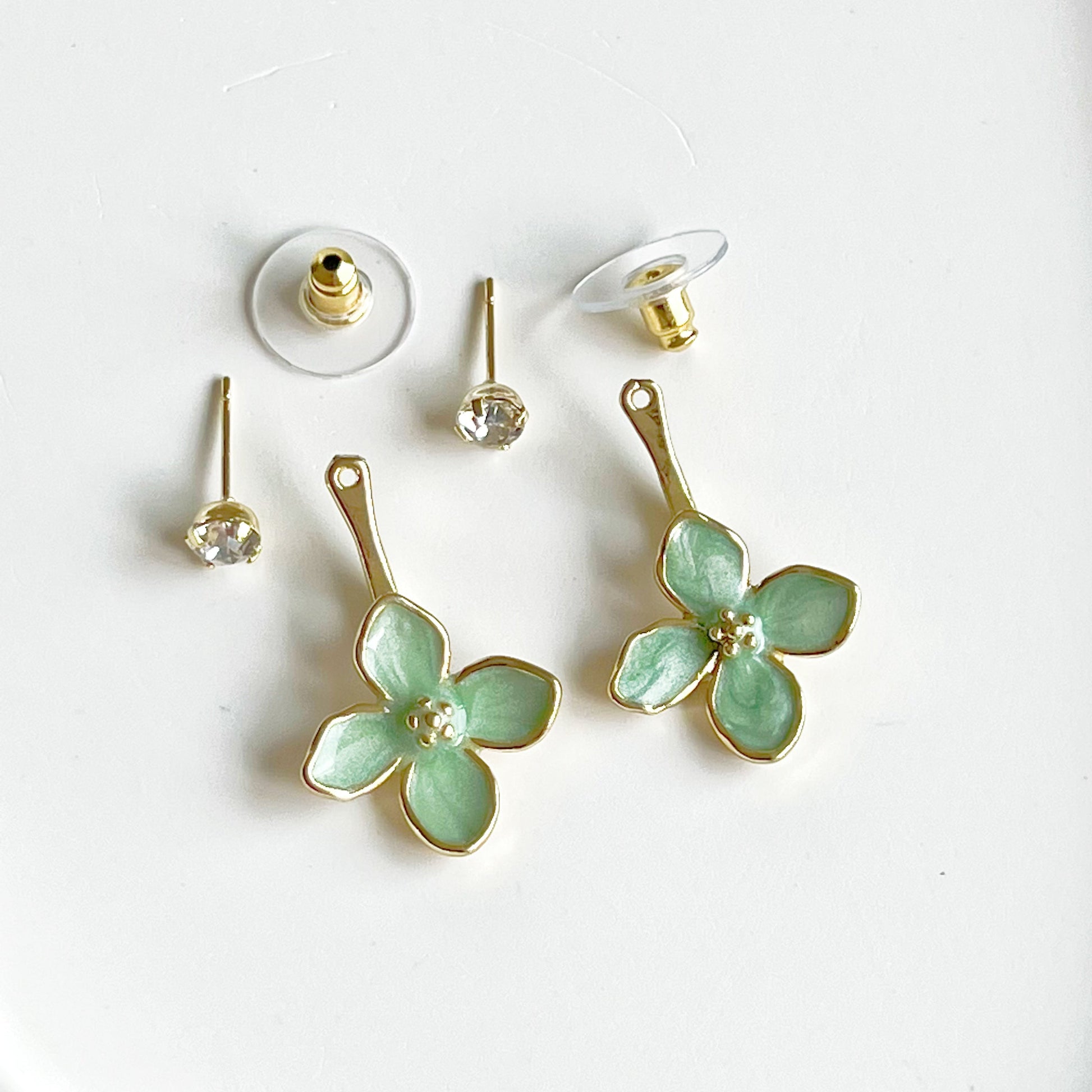 Green Hydrangea Flower Ear Jacket Style Earrings-Ninaouity