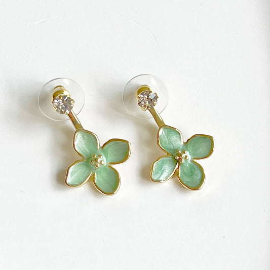 Green Hydrangea Flower Ear Jacket Style Earrings-Ninaouity