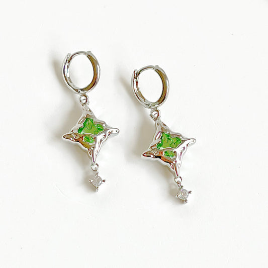 Green Northern Lights Pole Star Drop Earrings-Ninaouity