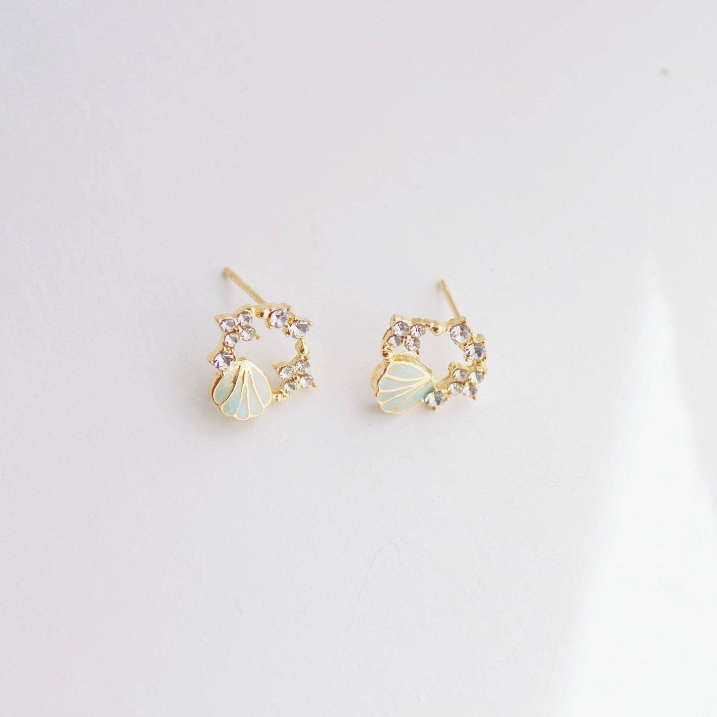 Green Seashell Earrings - Summer Beach Night Crystal Stars Earrings-Ninaouity