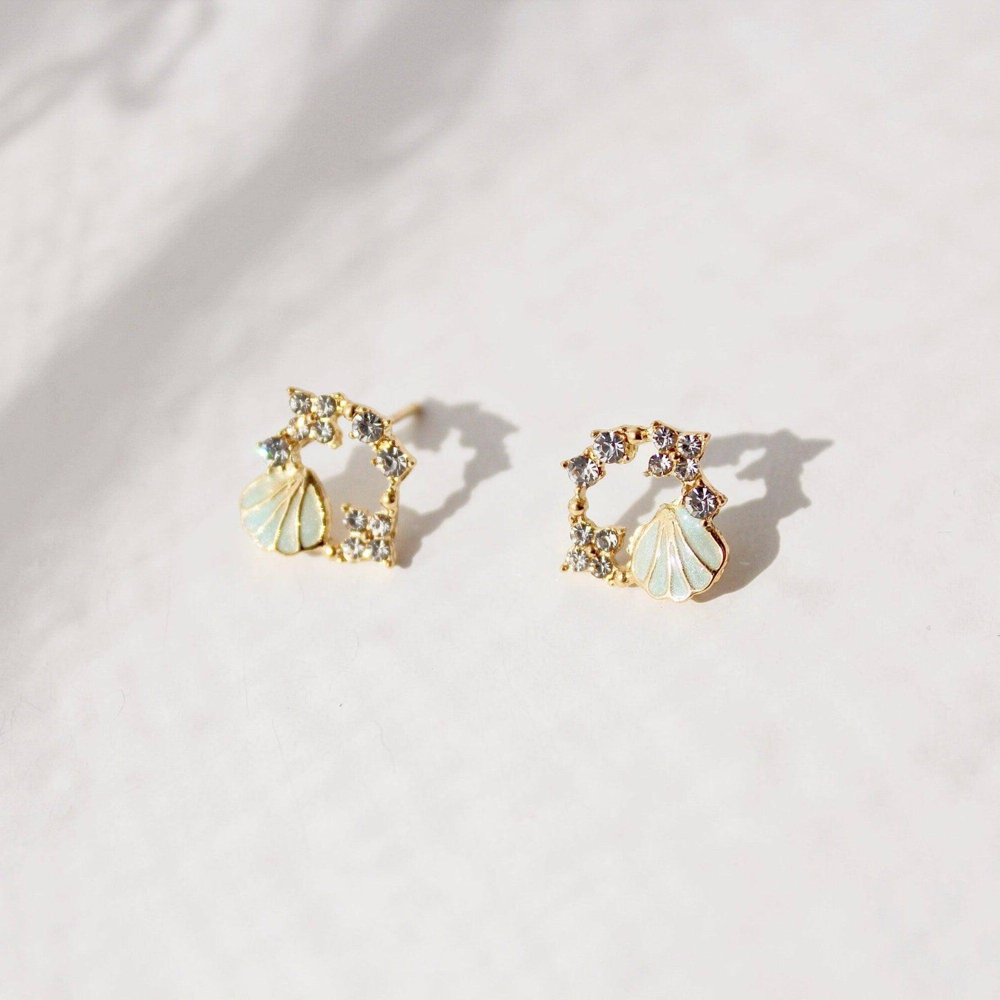 Green Seashell Earrings - Summer Beach Night Crystal Stars Earrings-Ninaouity