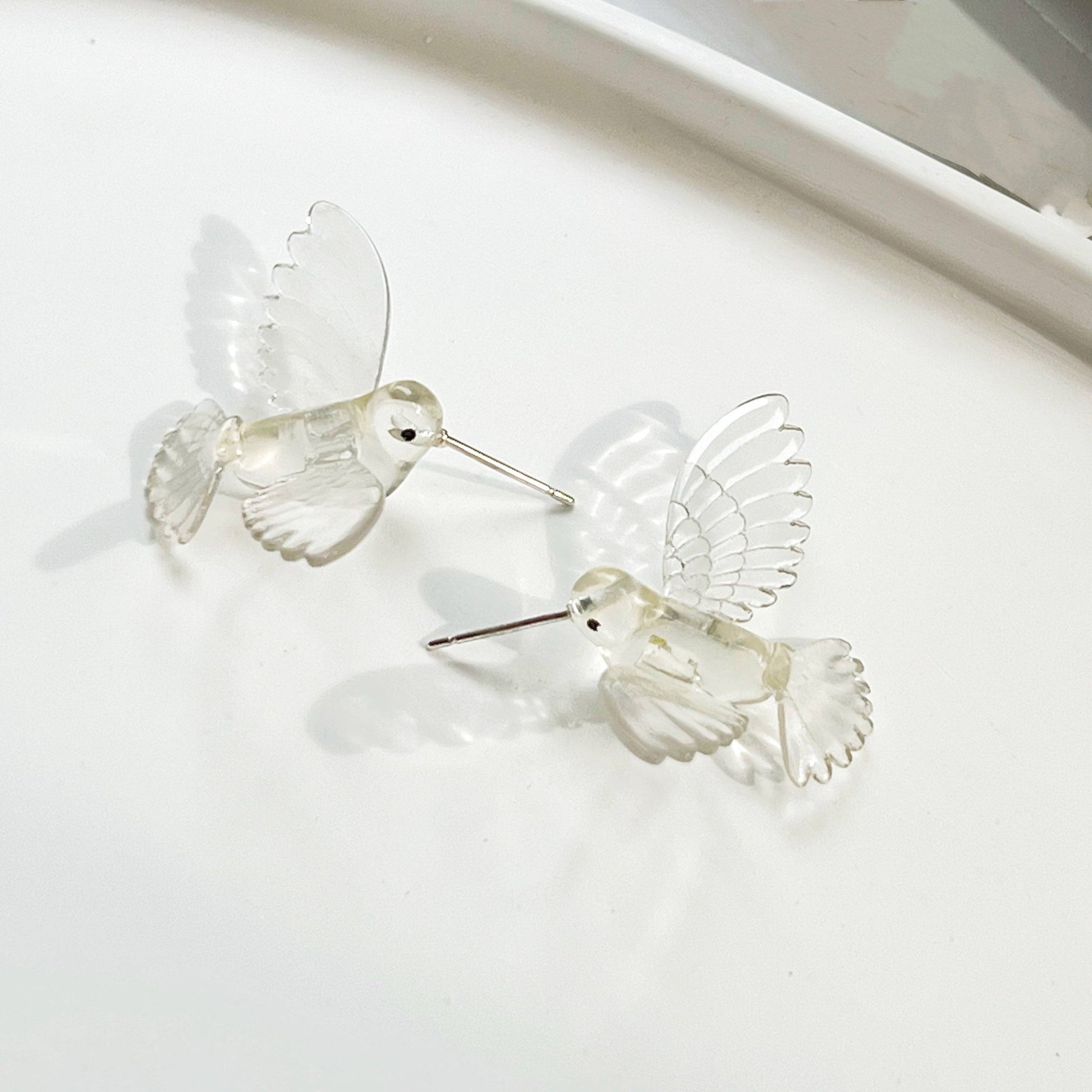 Hummingbird earrings - Clear Lucky Bird Shape Sterling Silver Stud Earrings-Ninaouity
