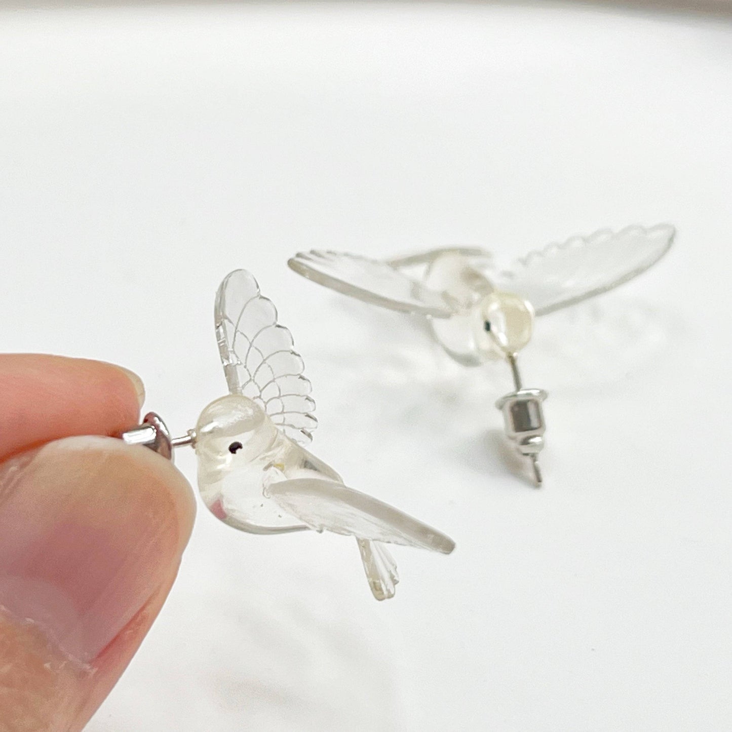 Hummingbird earrings - Clear Lucky Bird Shape Sterling Silver Stud Earrings-Ninaouity