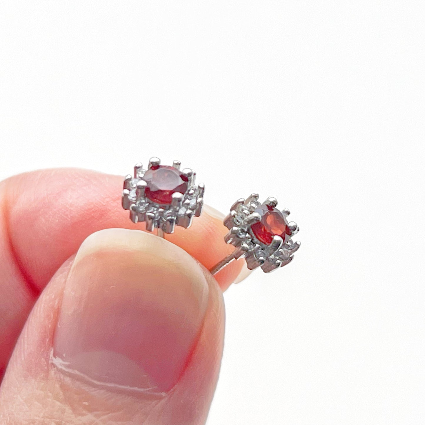 January Birthstone Garnet Silver Stud Earrings-Ninaouity