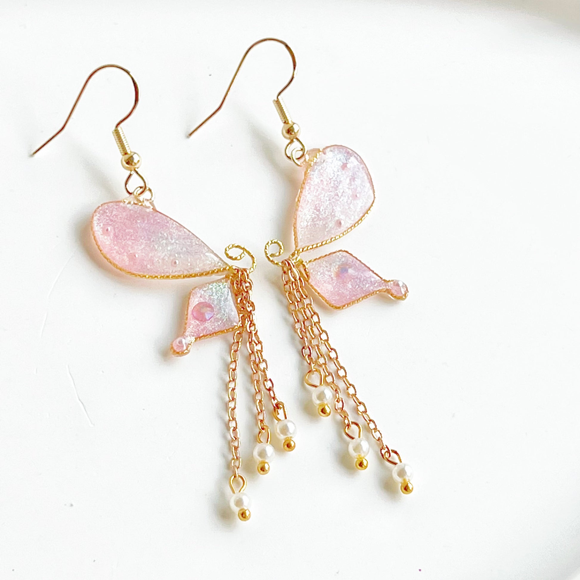 Light Pink Sparkle Glitter Butterfly Wing Earrings-Ninaouity