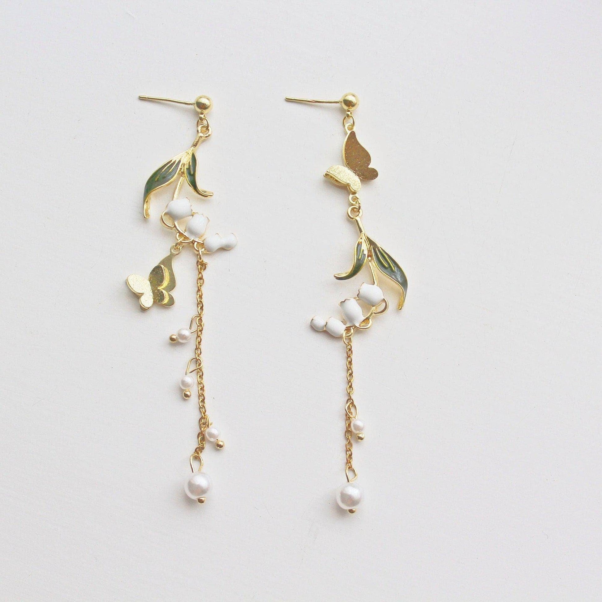 Lily of the Valley Earrings - May Birth Flower Dangle and Drop Earrings-Ninaouity