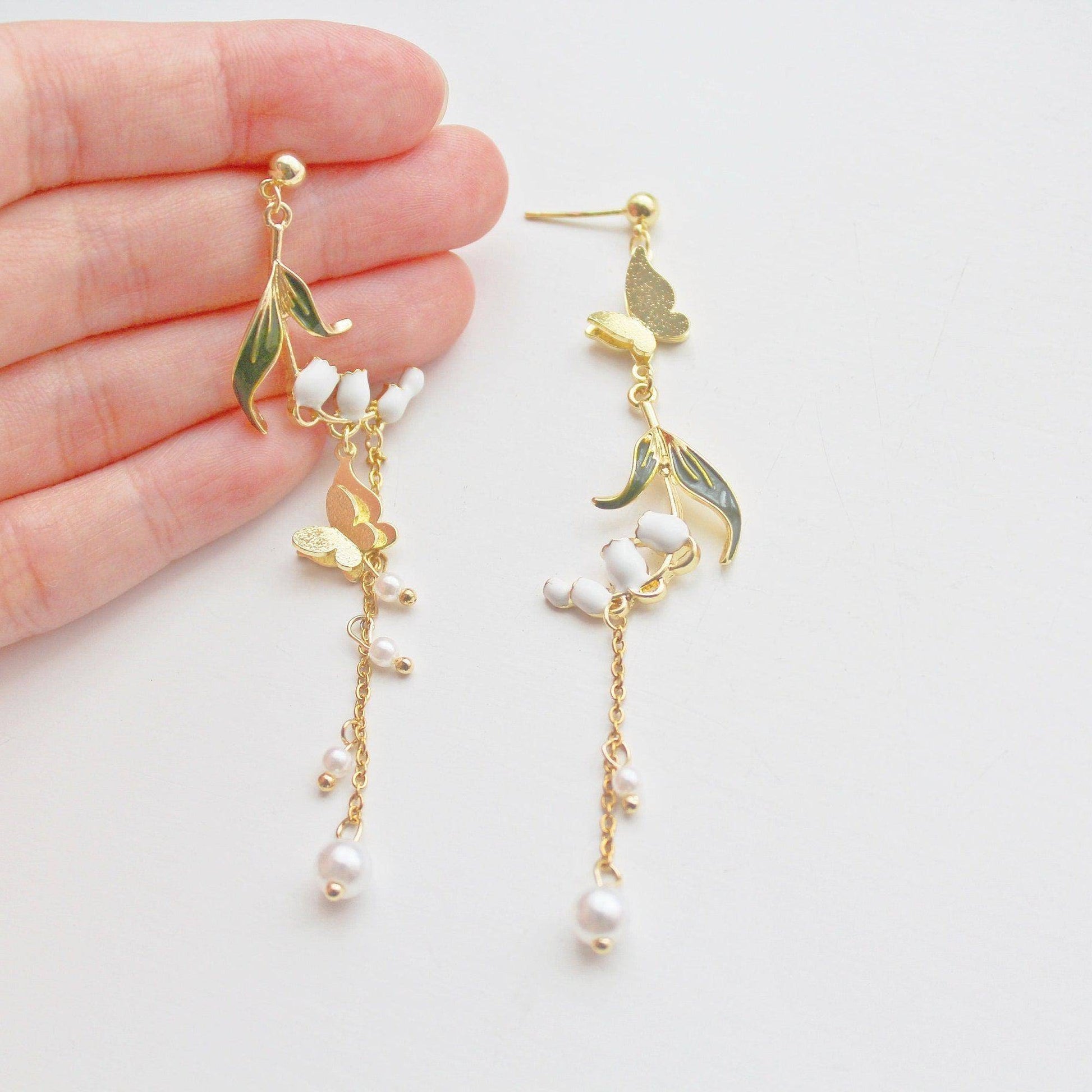 Lily of the Valley Earrings - May Birth Flower Dangle and Drop Earrings-Ninaouity