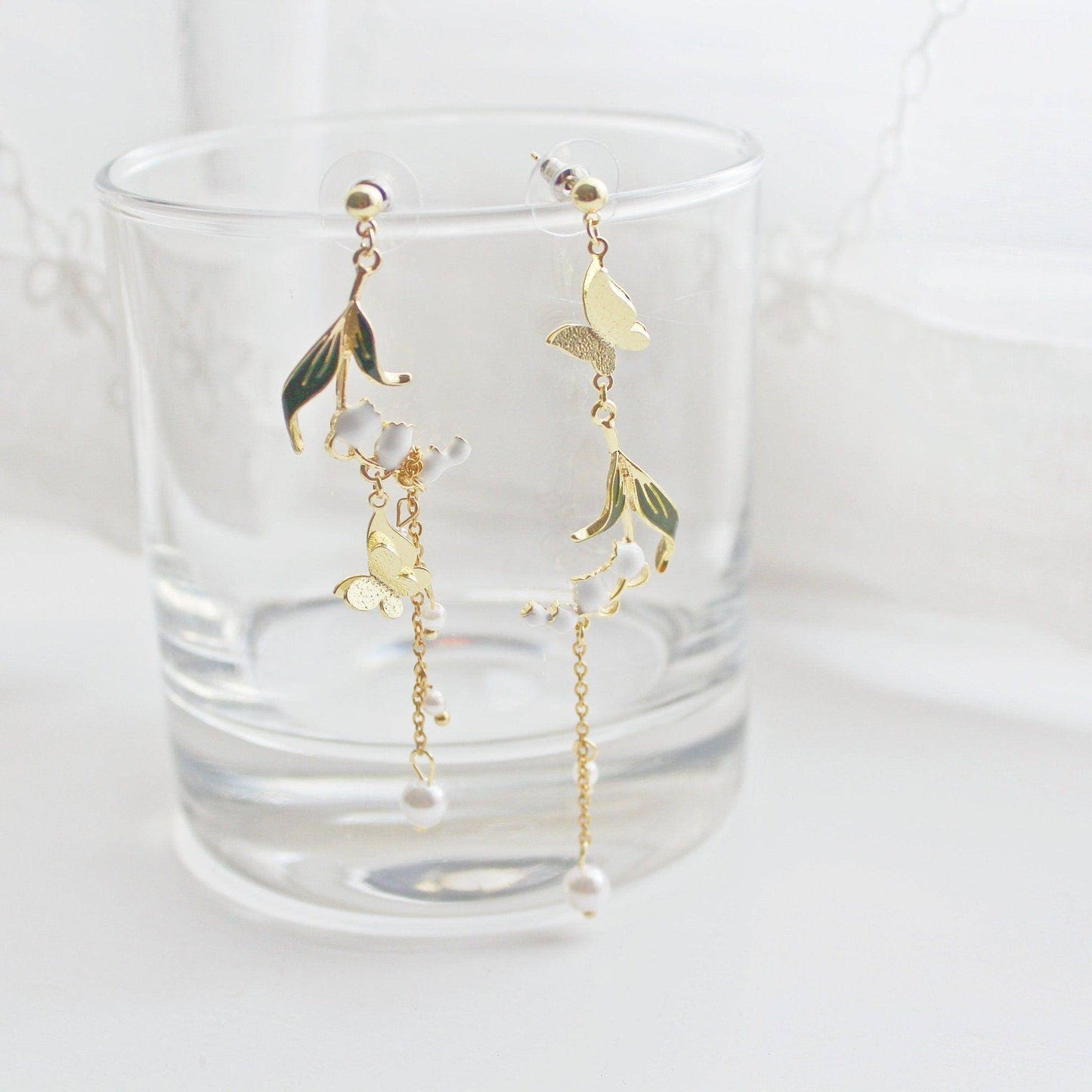 Lily of the Valley Earrings - May Birth Flower Dangle and Drop Earrings-Ninaouity