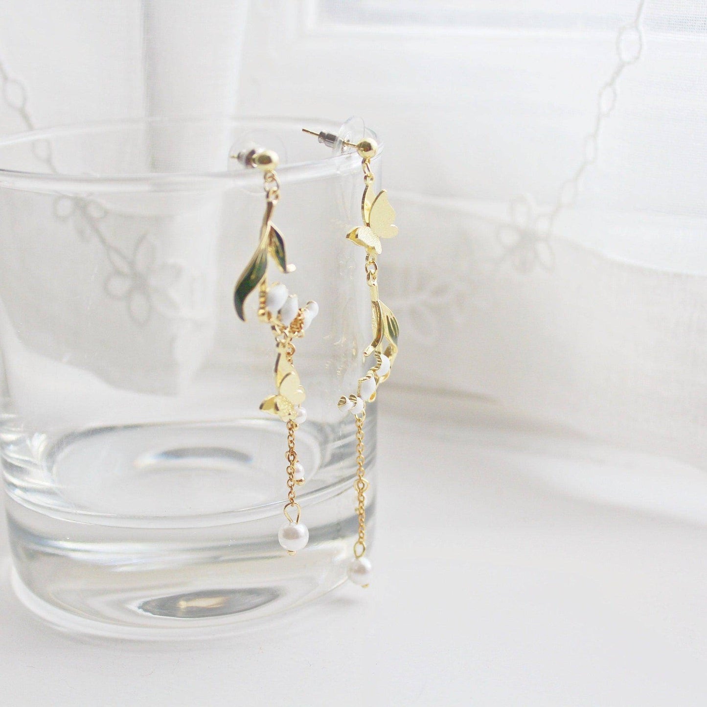 Lily of the Valley Earrings - May Birth Flower Dangle and Drop Earrings-Ninaouity
