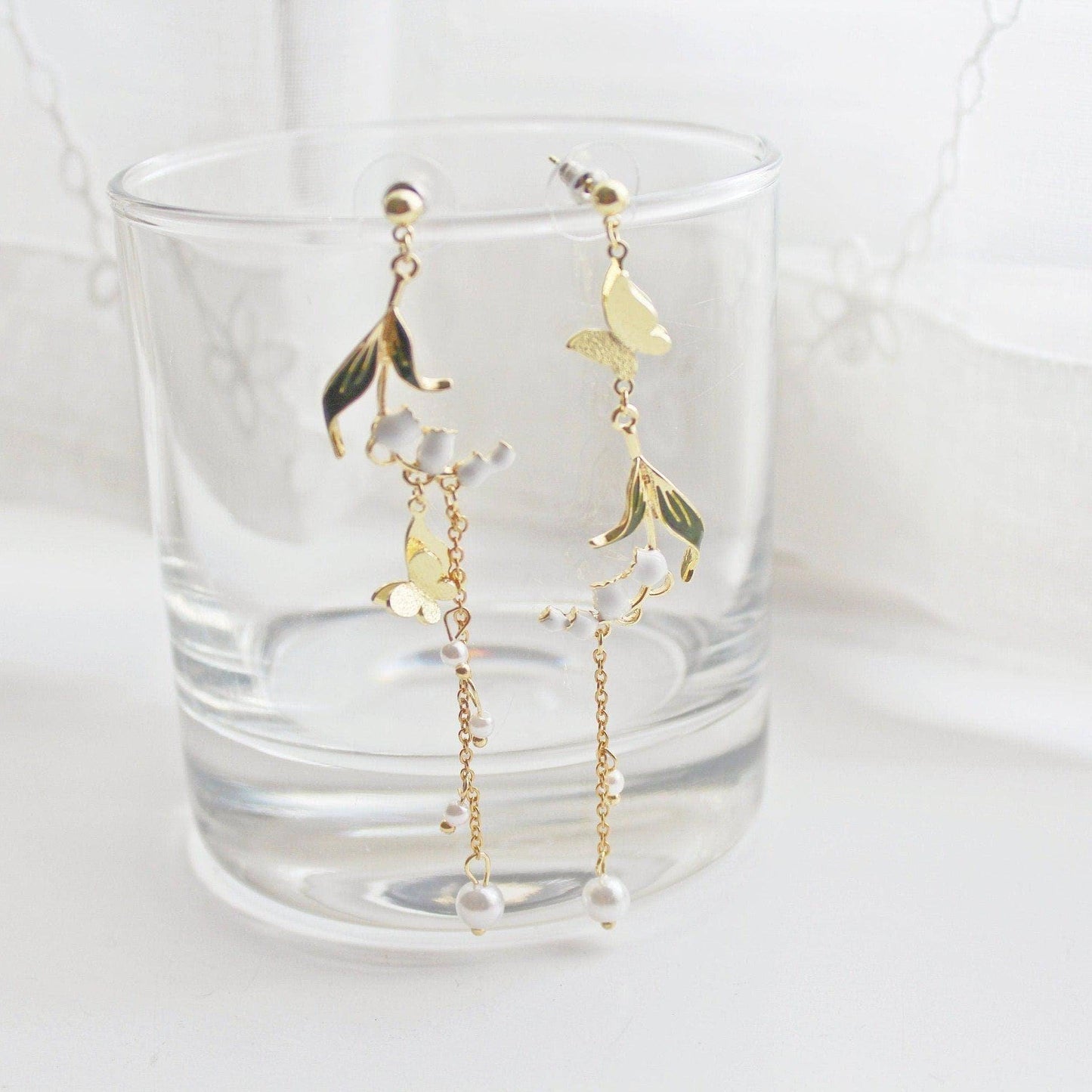 Lily of the Valley Earrings - May Birth Flower Dangle and Drop Earrings-Ninaouity