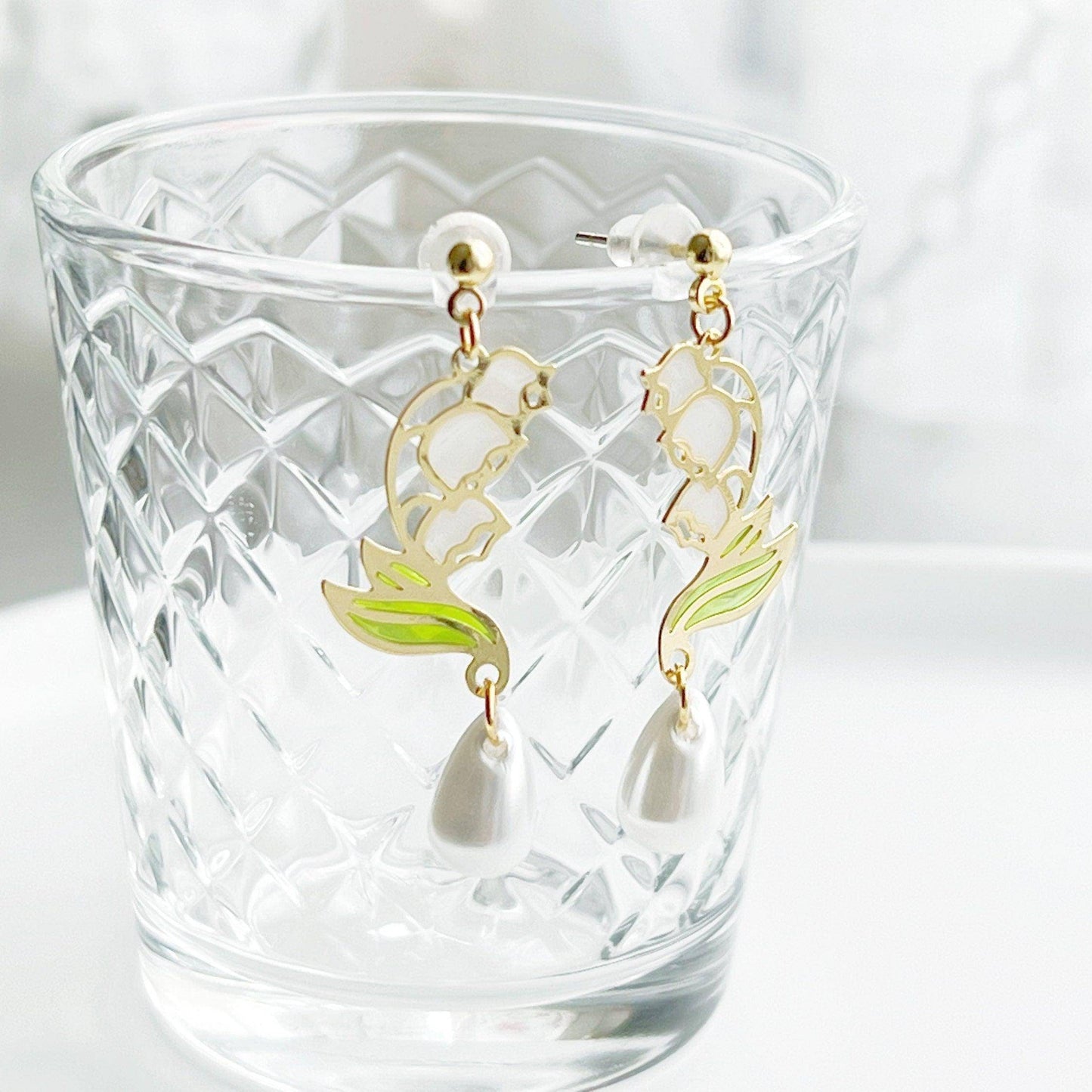Lily of the Valley Earrings - White Bell Shape Flower Drop Earrings-Ninaouity