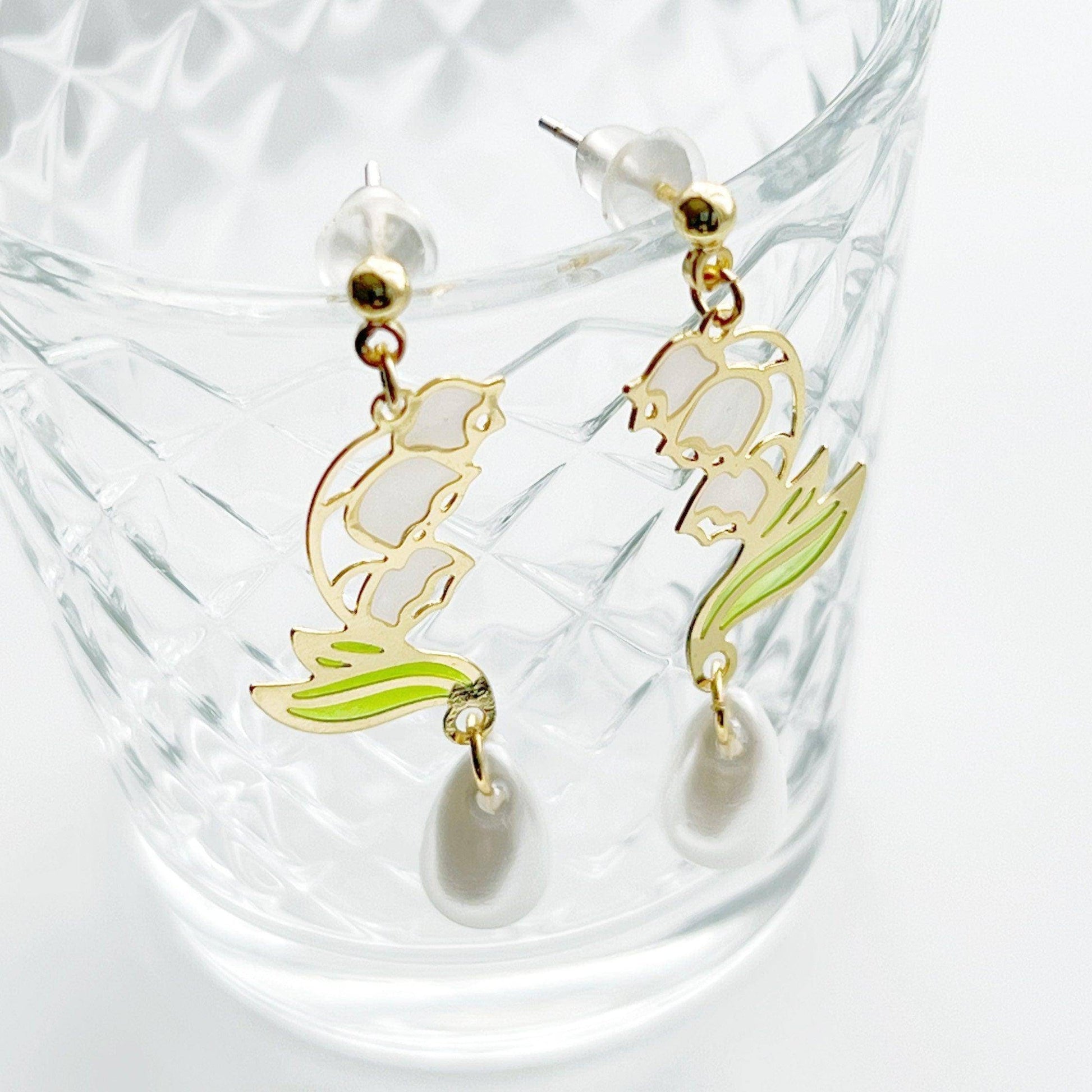 Lily of the Valley Earrings - White Bell Shape Flower Drop Earrings-Ninaouity