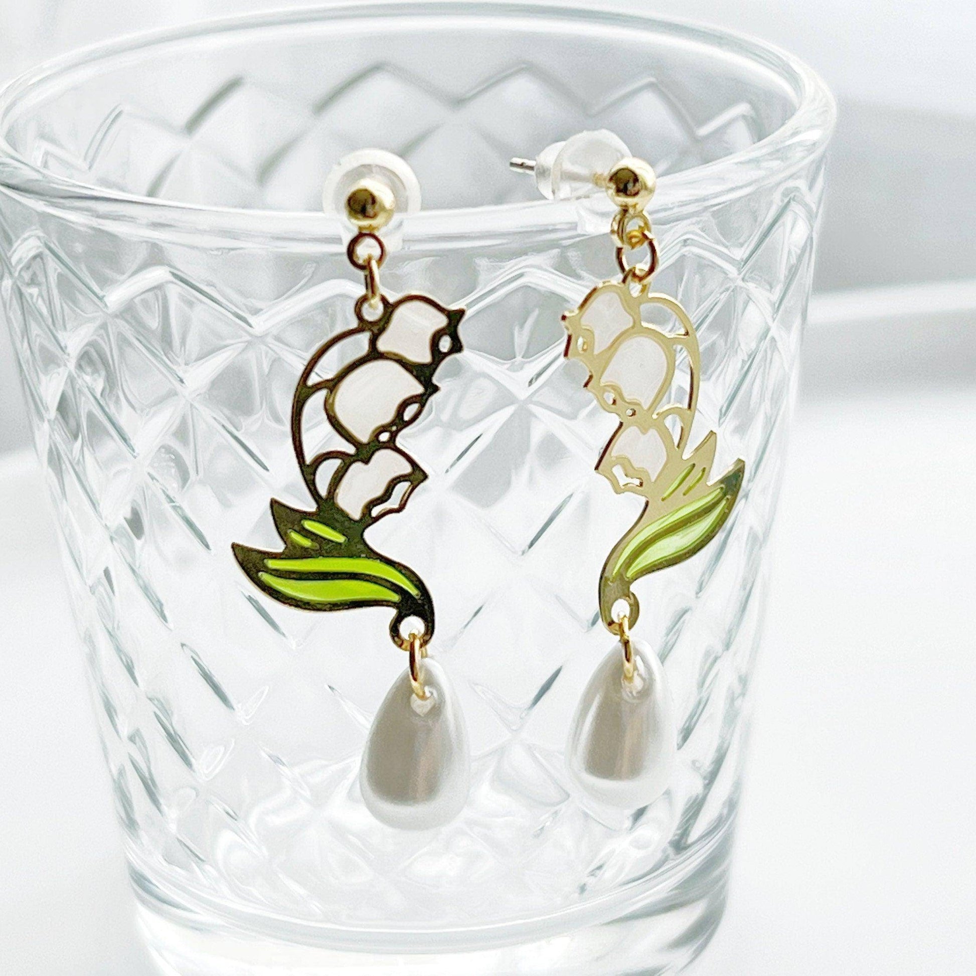 Lily of the Valley Earrings - White Bell Shape Flower Drop Earrings-Ninaouity