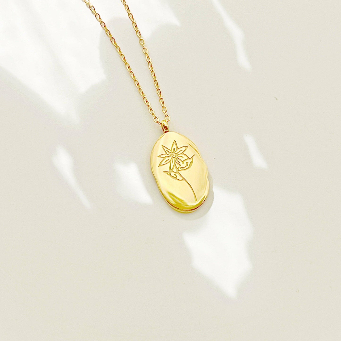 Lily Pendant Necklace - May Birth Flower Gold Plated Stainless Steel Necklace-Ninaouity