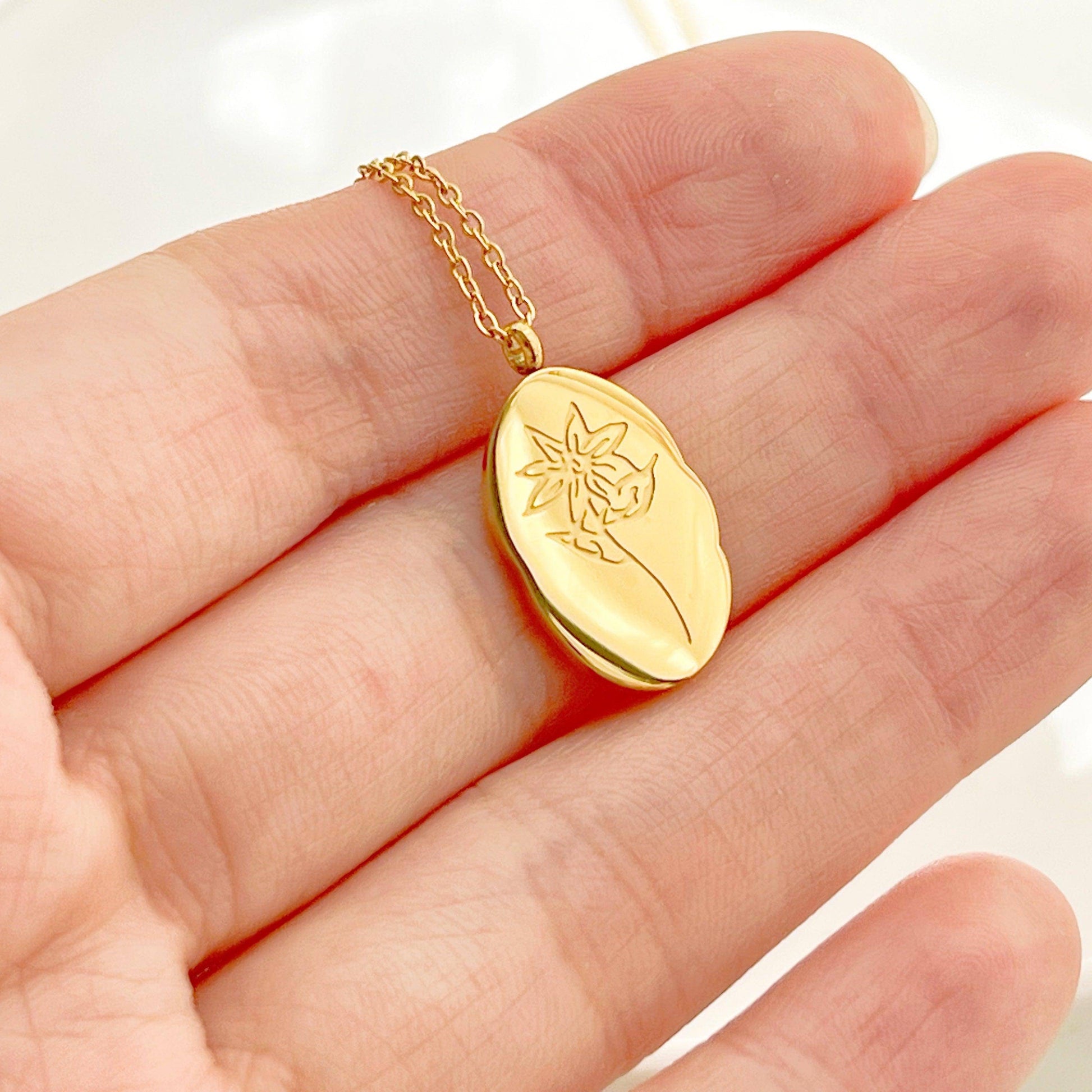 Lily Pendant Necklace - May Birth Flower Gold Plated Stainless Steel Necklace-Ninaouity