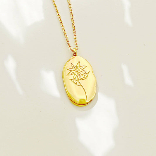 Lily Pendant Necklace - May Birth Flower Gold Plated Stainless Steel Necklace-Ninaouity