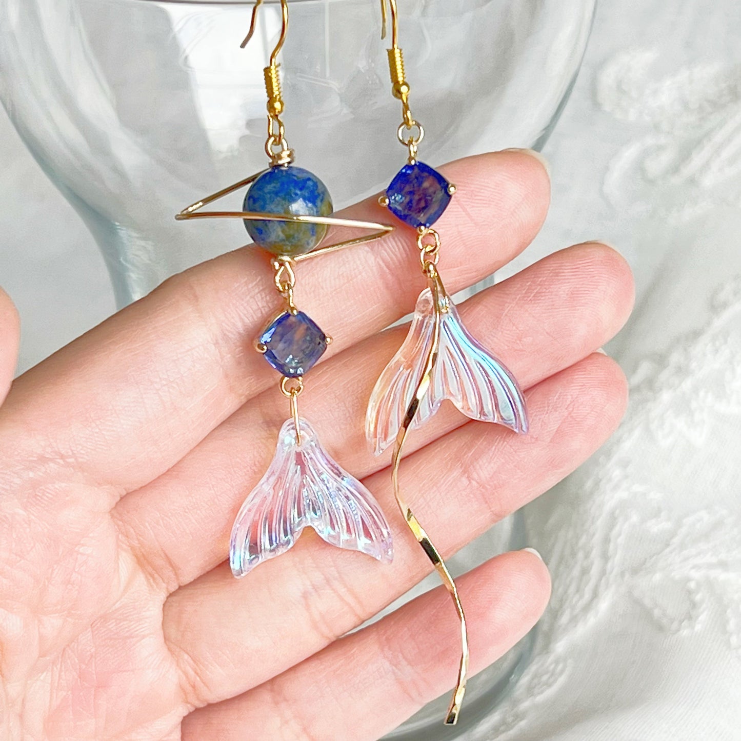 Mermaid Tail and Blue Planet Earrings-Ninaouity