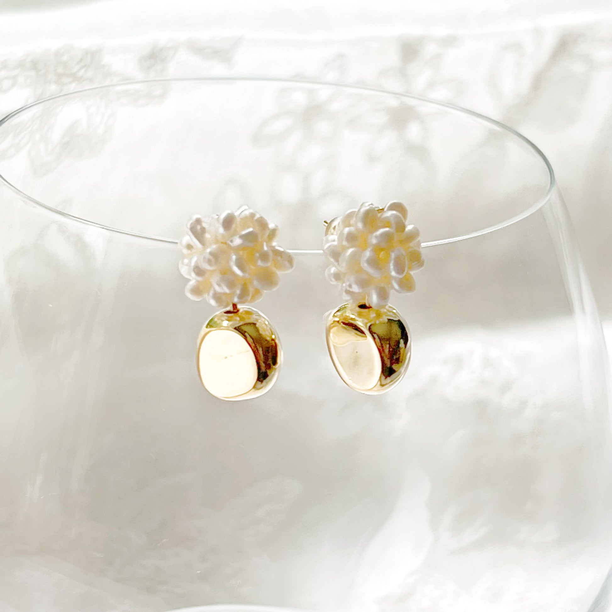 Mini Baroque Pearl with Gold Bead Earrings-Ninaouity