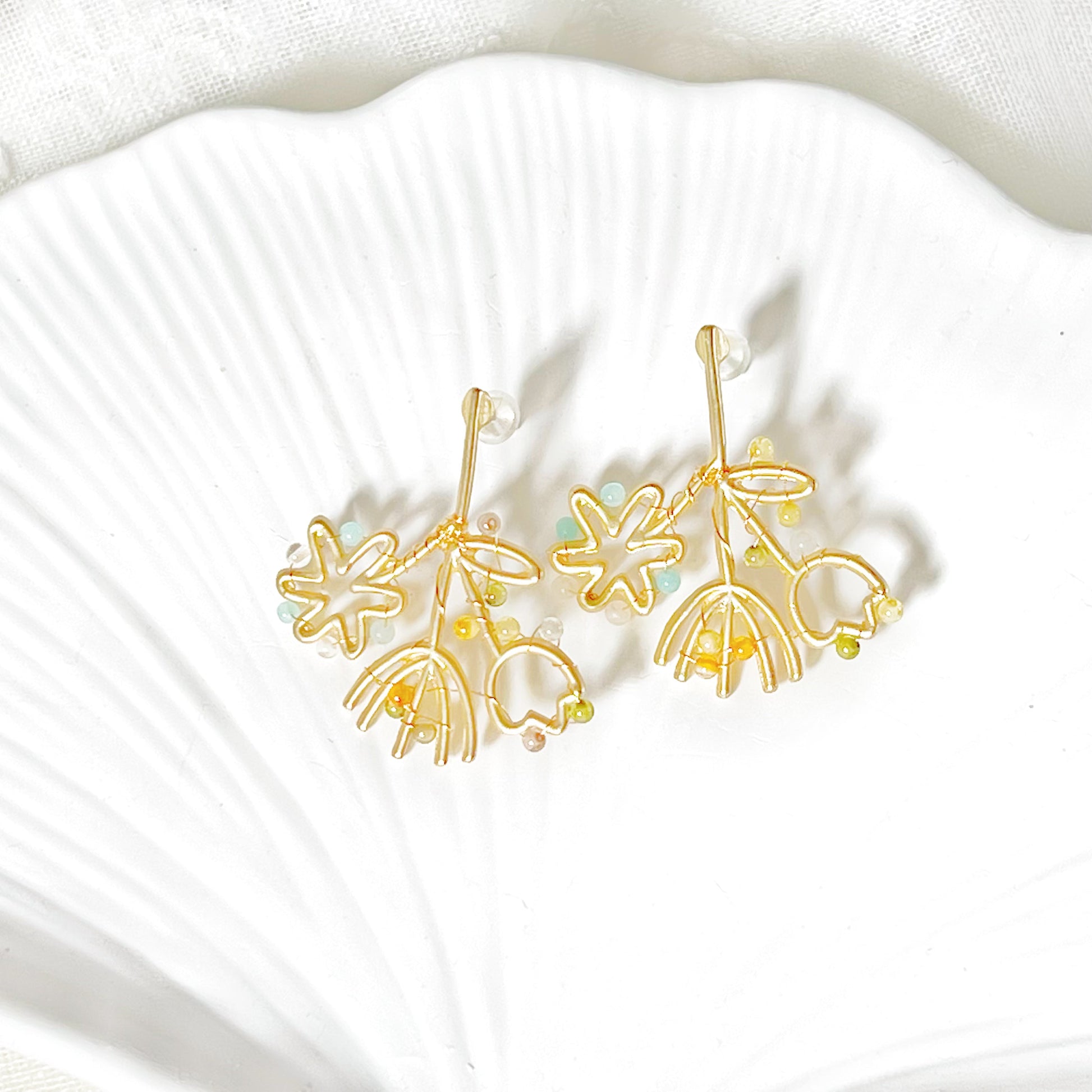 Mini Gemstones on Gold Wildflower Bouquet Earrings-Ninaouity