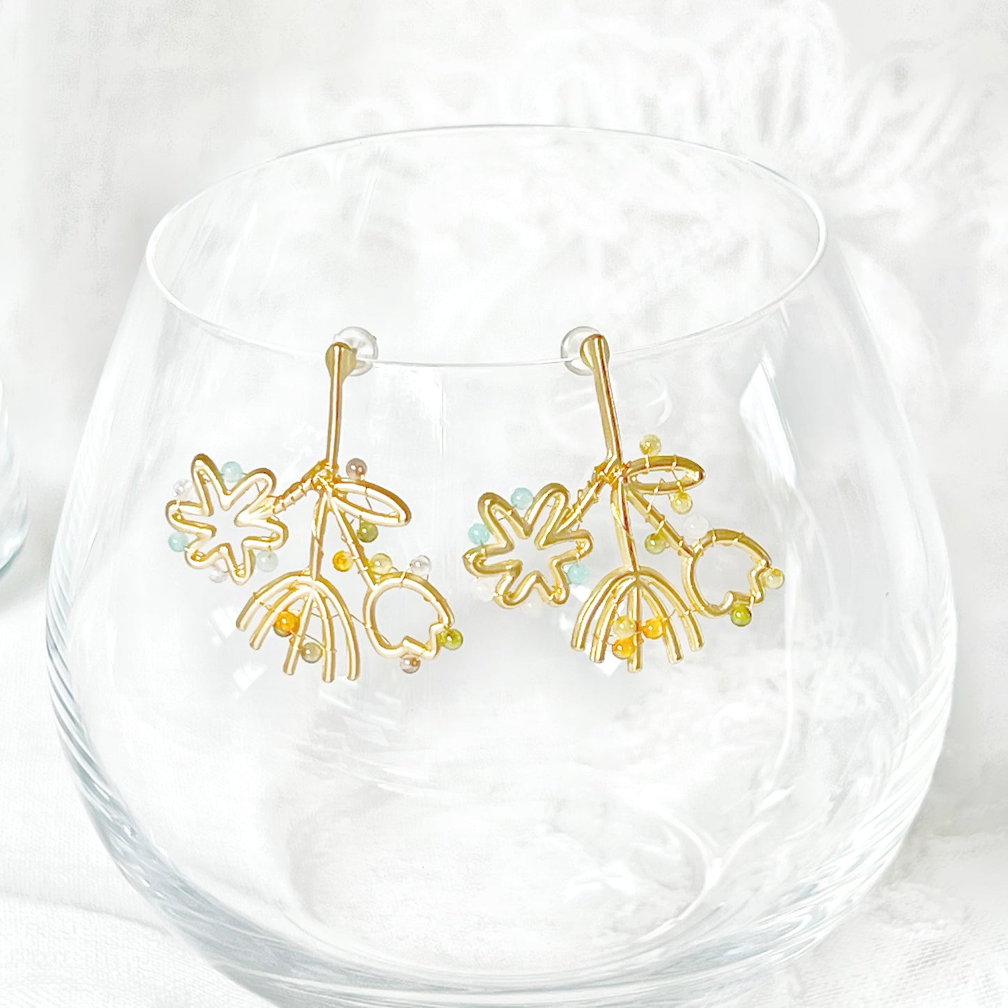 Mini Gemstones on Gold Wildflower Bouquet Earrings-Ninaouity
