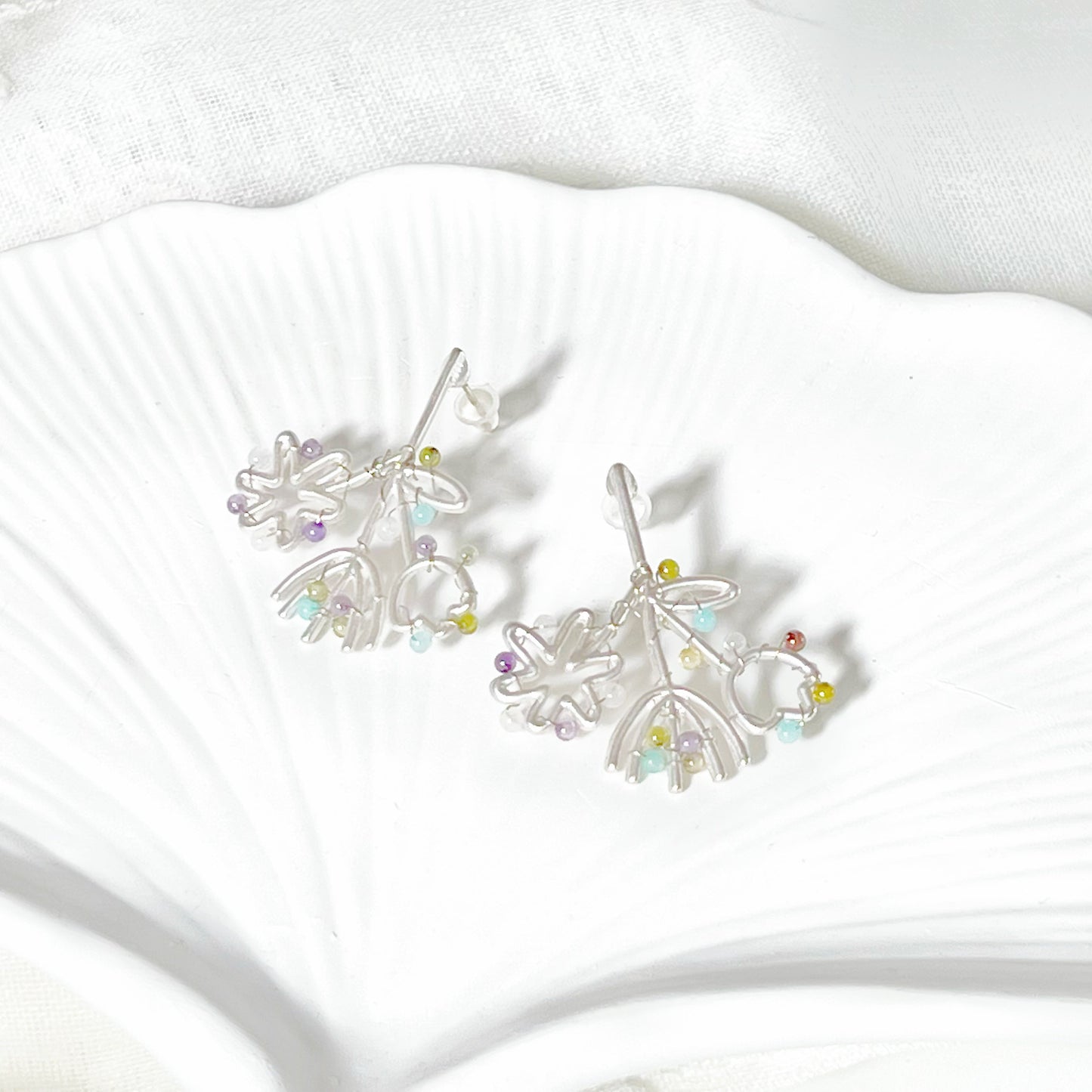 Mini Gemstones on Silver Wildflower Bouquet Earrings-Ninaouity