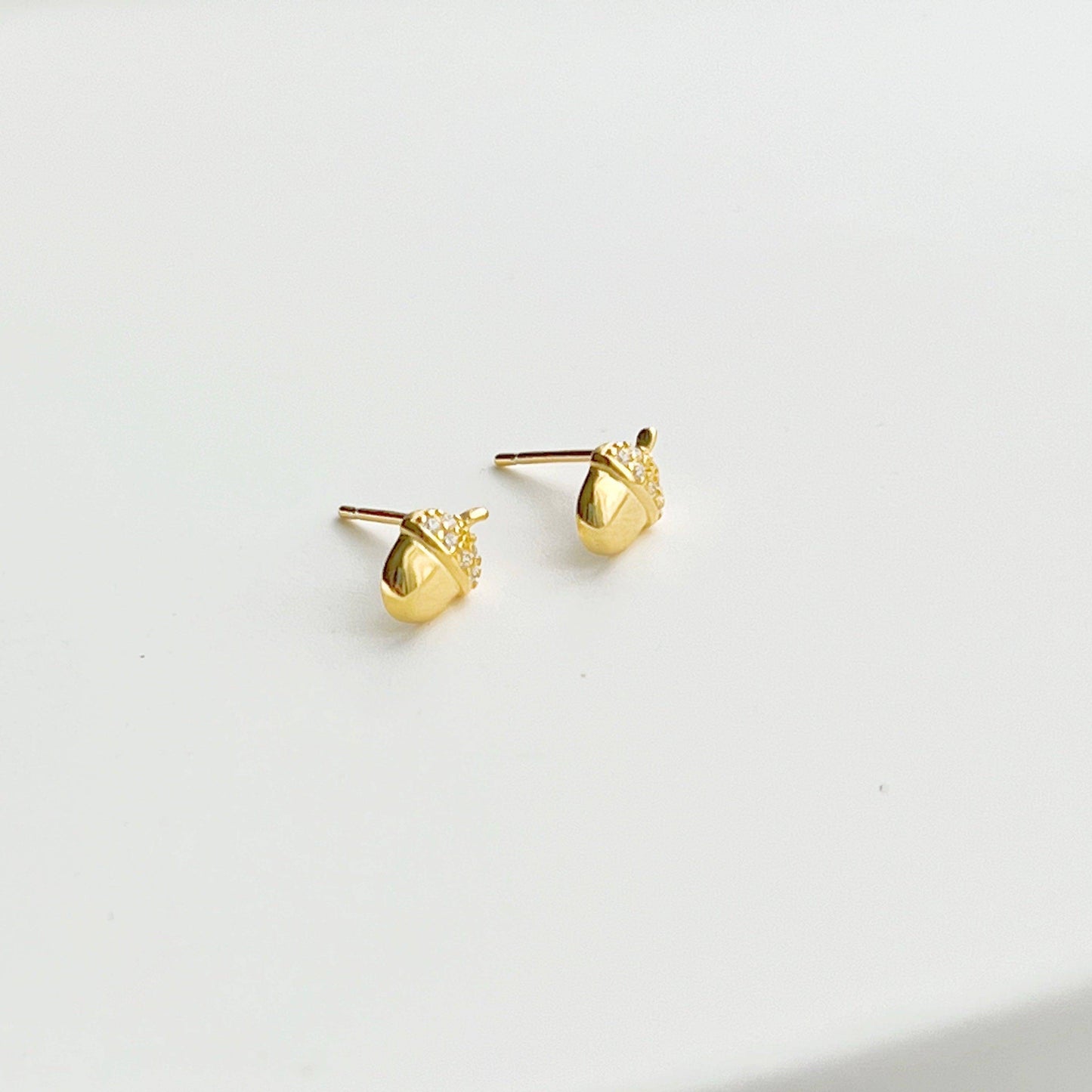 Mini Golden Nuts Earrings - Tiny Size Sterling Silver Stud Earrings-Ninaouity