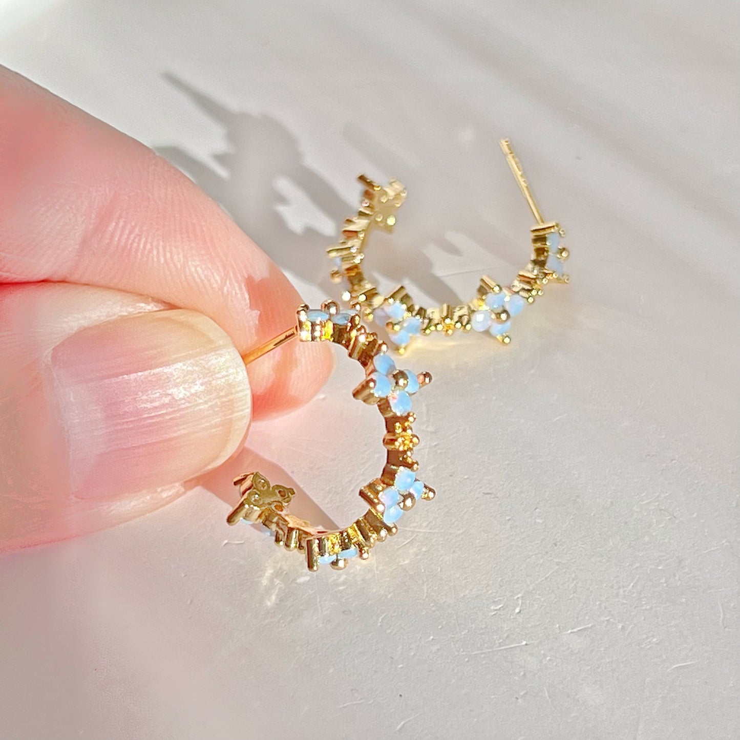 Mini Opal Flowers in Half Hoop Earrings-Ninaouity