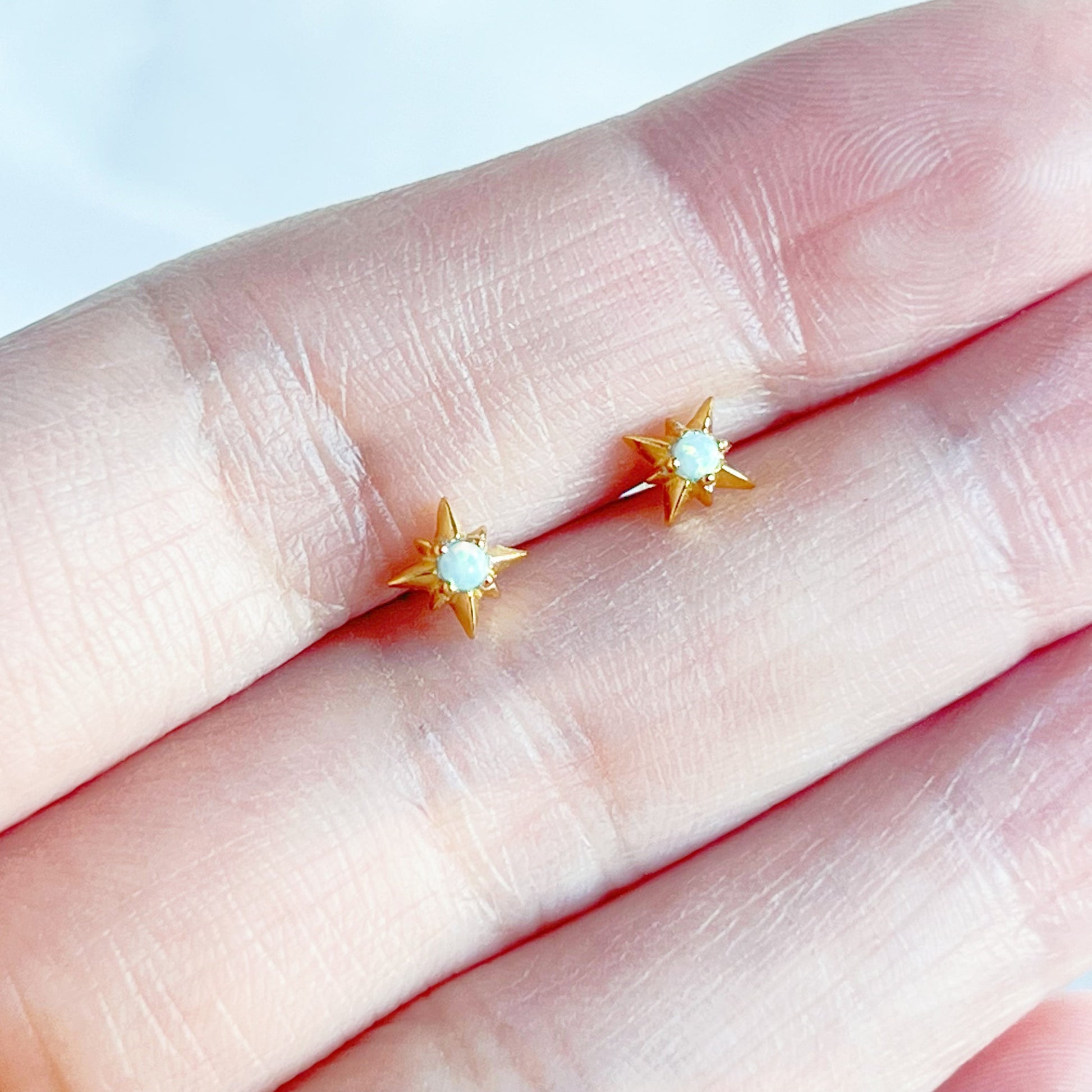 Mini Opal North Star Stud Earrings - October Birthstone-Ninaouity