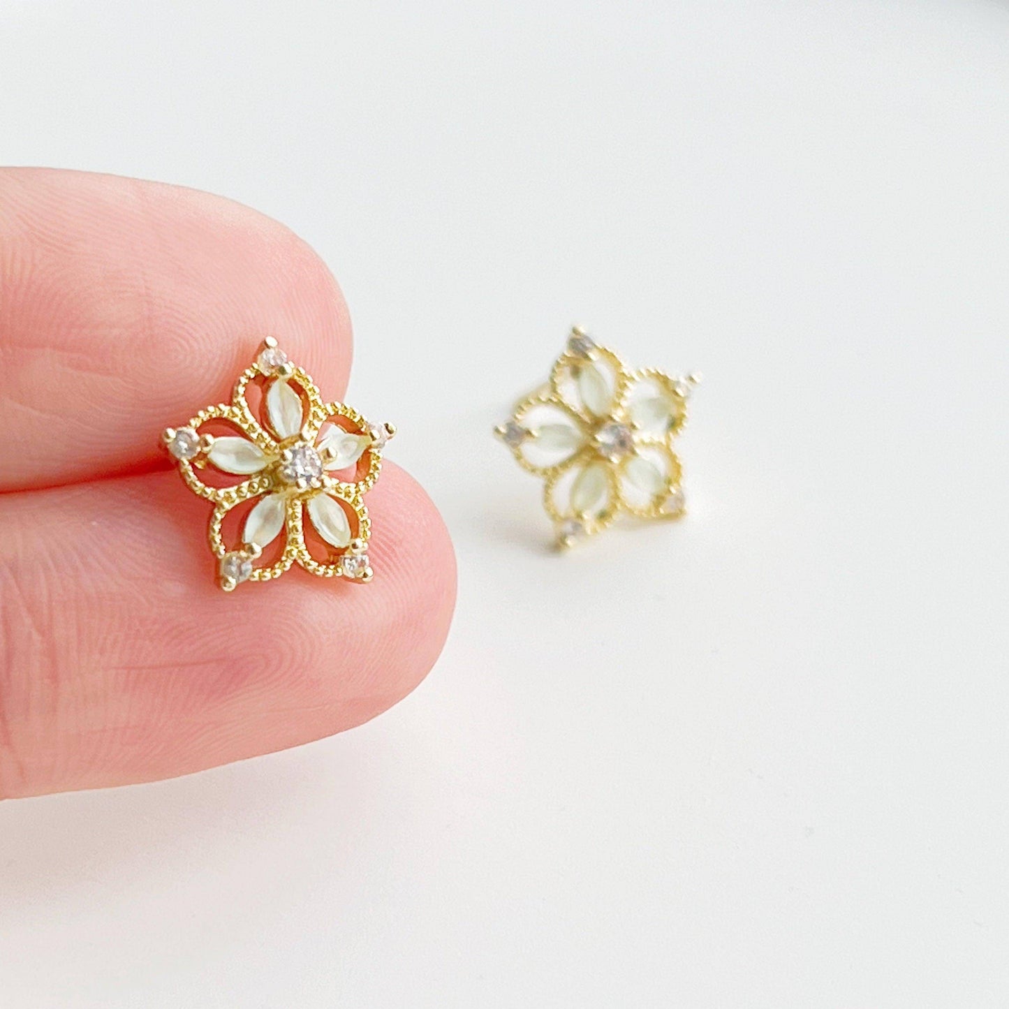 Mini Pear Flower Earrings - Tiny Size Sterling Silver Stud Earrings-Ninaouity