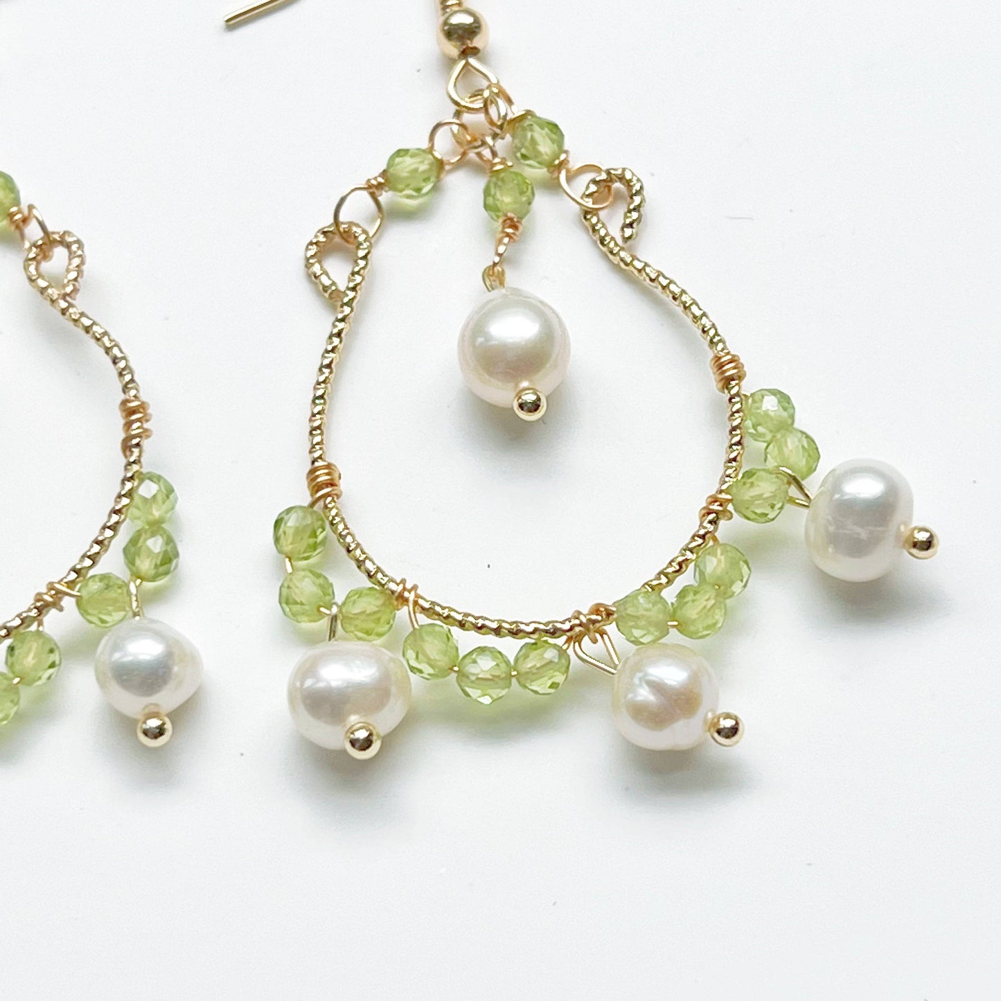 Mini Peridot and Pearl Drop Earrings - August Birthstone Gift-Ninaouity