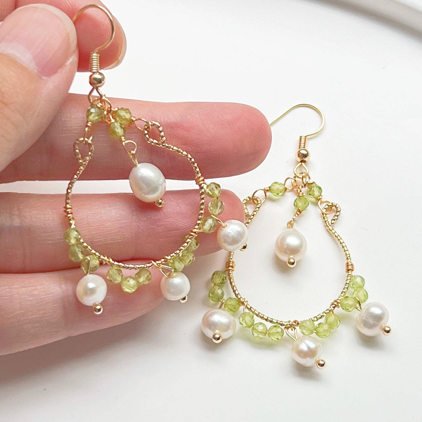 Mini Peridot and Pearl Drop Earrings - August Birthstone Gift-Ninaouity