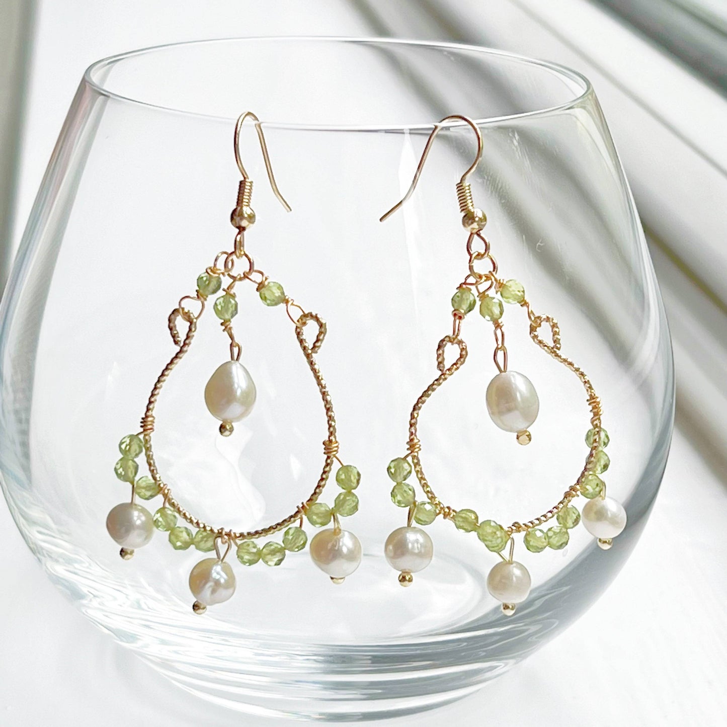 Mini Peridot and Pearl Drop Earrings - August Birthstone Gift-Ninaouity