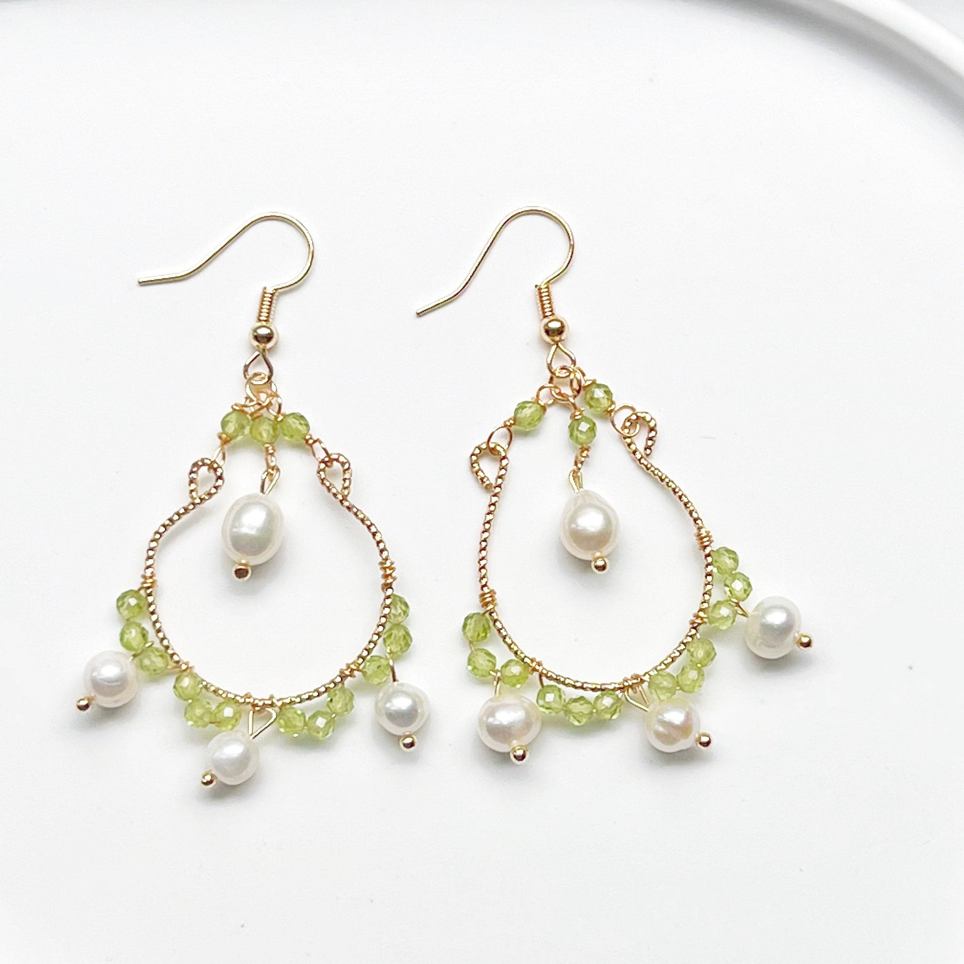 Mini Peridot and Pearl Drop Earrings - August Birthstone Gift-Ninaouity