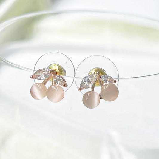 Mini Pink Cat's Eye Crystal Cherry Stud Earrings-Ninaouity