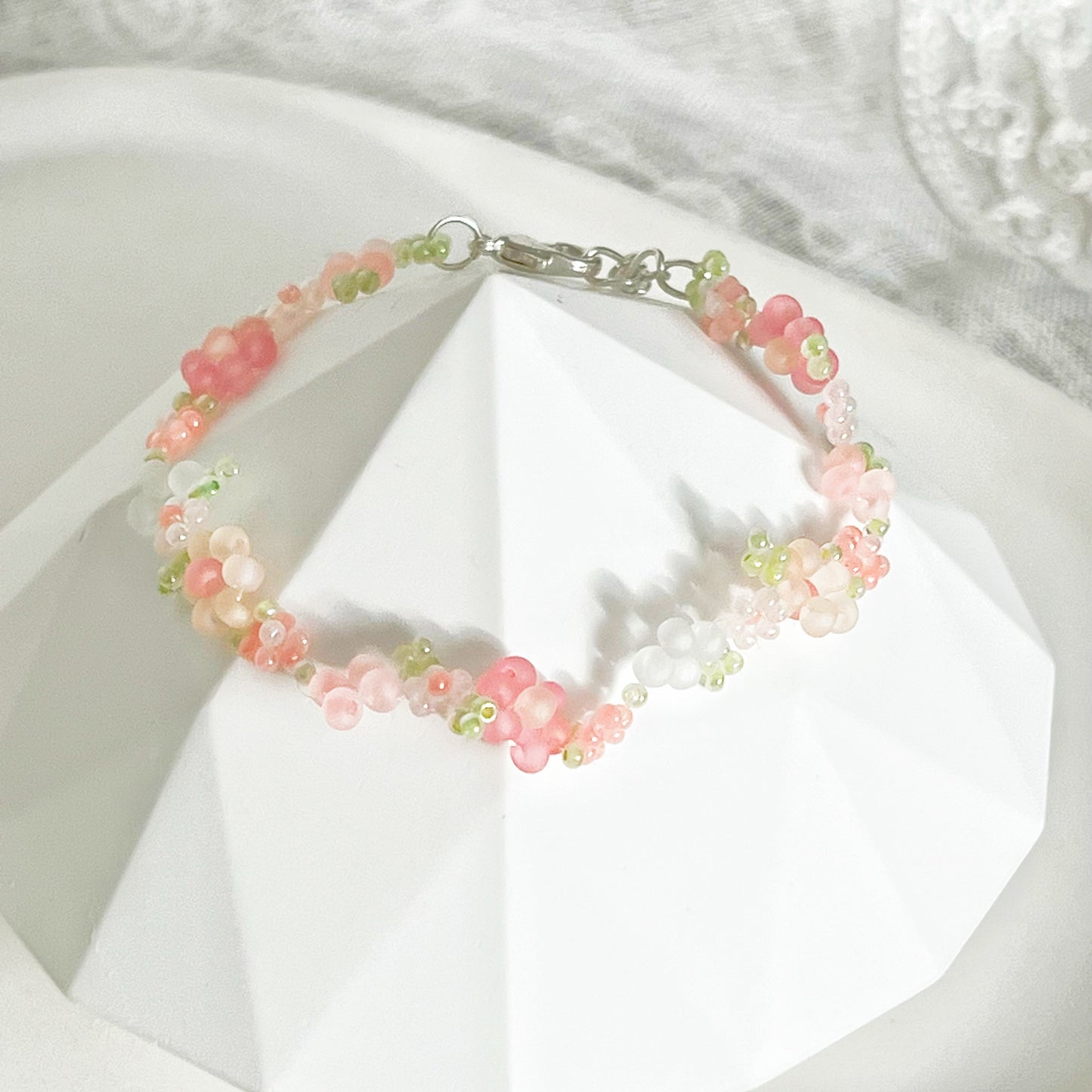 Mini Pink Cherry Blossom Flower Beaded Bracelet-Ninaouity
