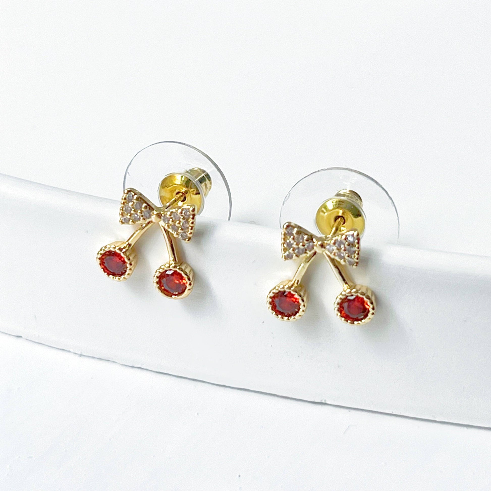 Mini Red Cherry Stud Earrings-Ninaouity
