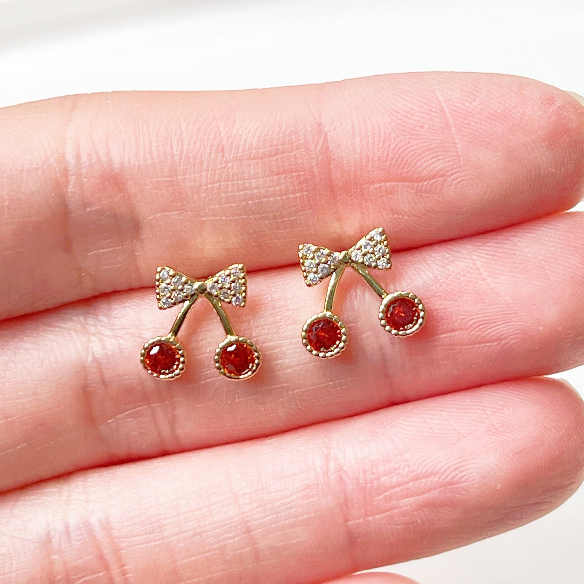 Mini Red Cherry Stud Earrings-Ninaouity