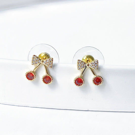 Mini Red Cherry Stud Earrings-Ninaouity