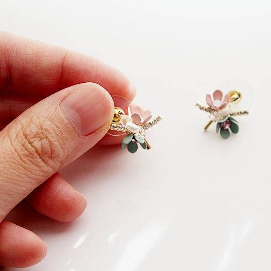Mini Spring Flower Bouquet Earrings - Sterling Silver Stud Earrings-Ninaouity