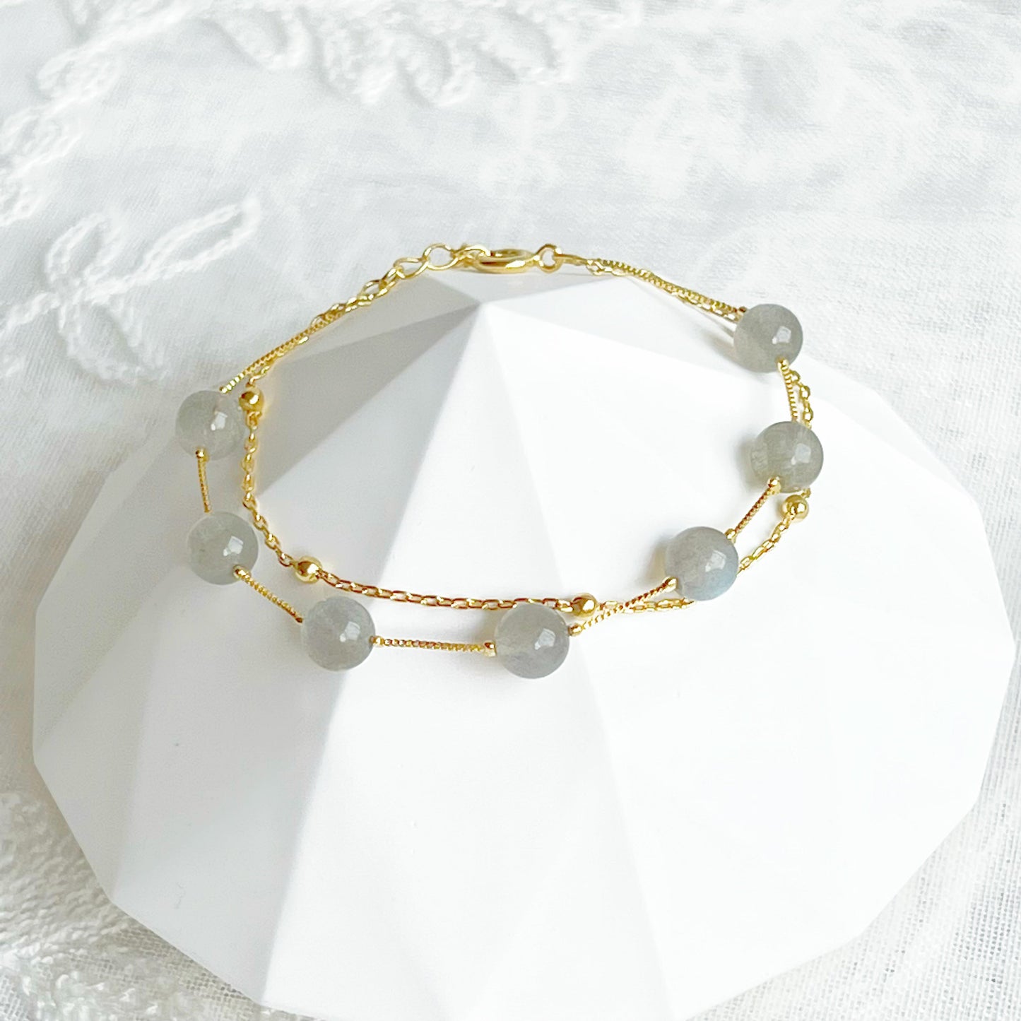 Moonstone Gold Double Chain Bracelet-Ninaouity