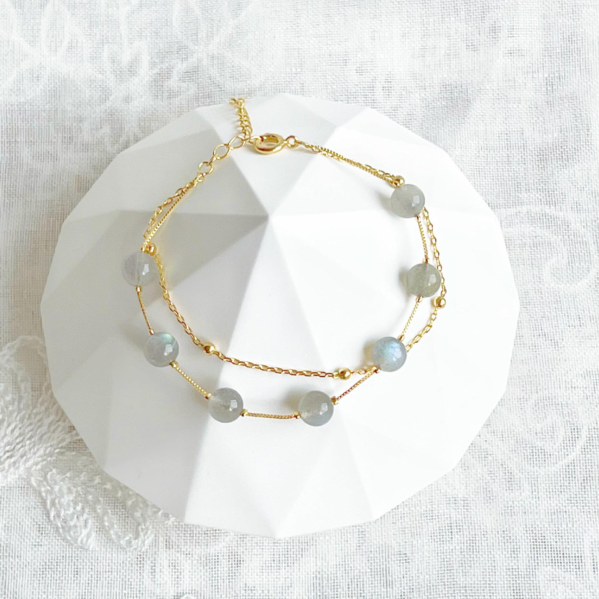 Moonstone Gold Double Chain Bracelet-Ninaouity