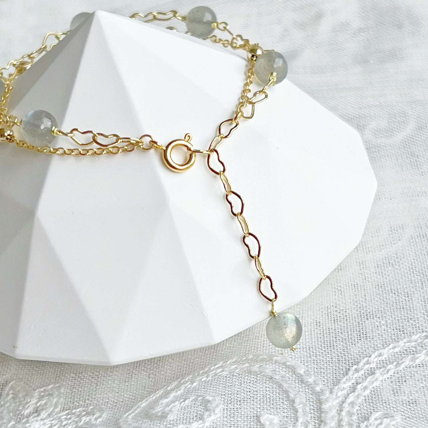 Moonstone Gold Heart Double Chain Bracelet-Ninaouity