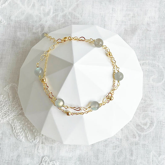 Moonstone Gold Heart Double Chain Bracelet-Ninaouity