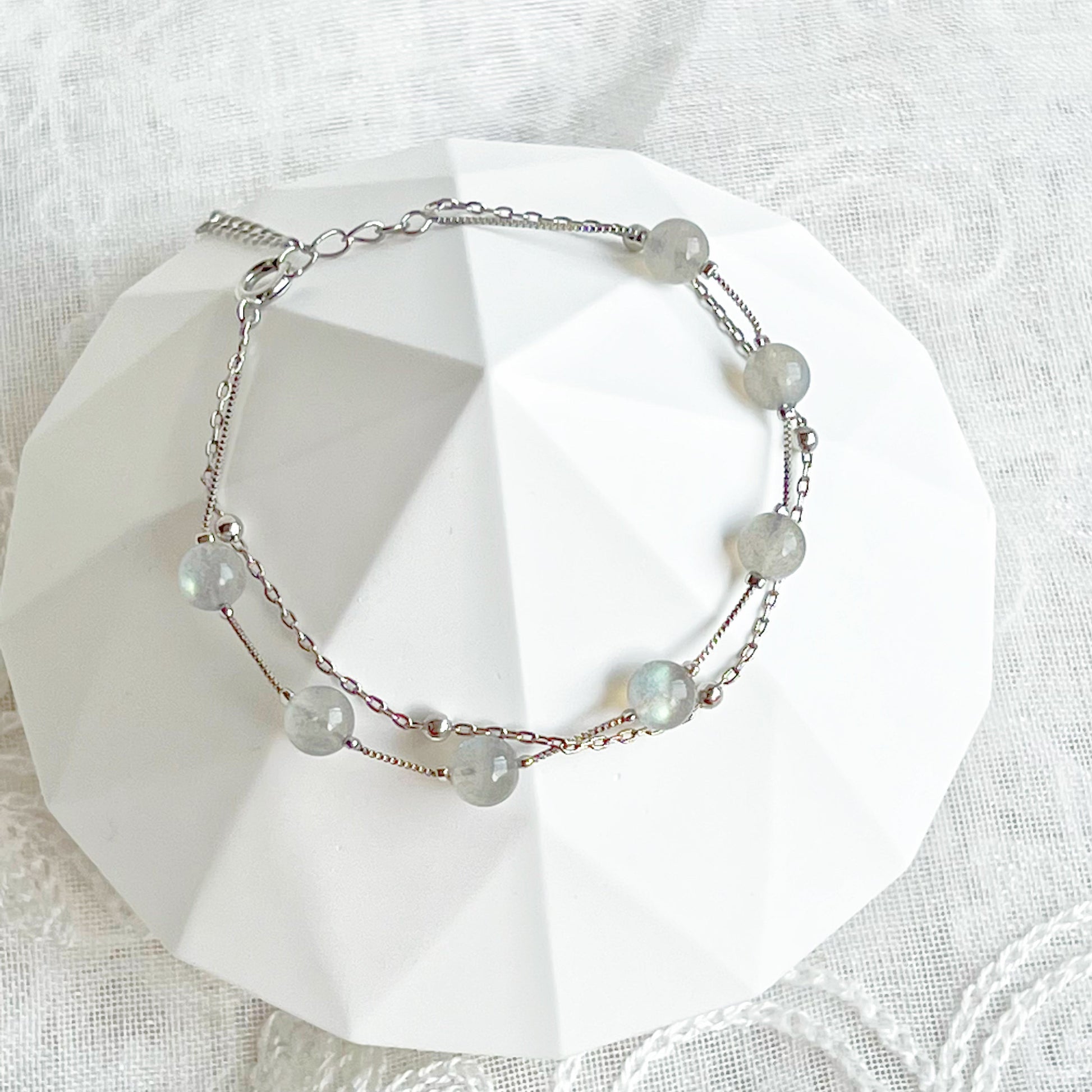 Moonstone Silver Double Chain Bracelet-Ninaouity